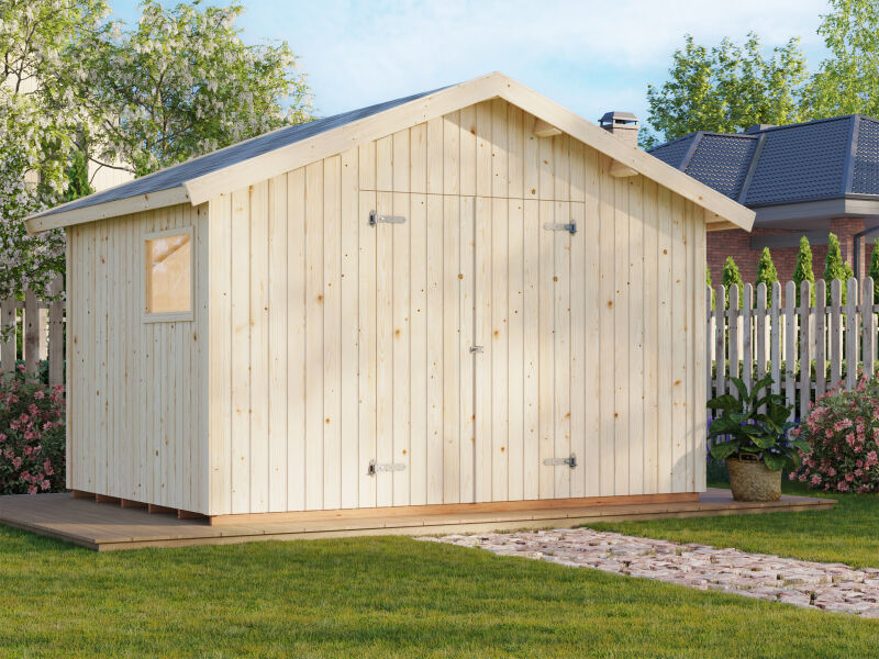 Palmako Gerätehaus NILS 8,2 m²  348x239 cm, 16 mm, inkl. Fußboden, natur + farbig