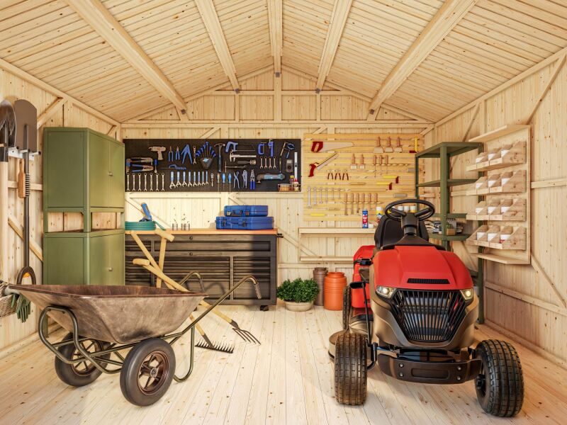 Palmako Gerätehaus LUCAS 12,1 m²  348x354 cm, 16 mm, inkl. Fußboden, natur + farbig