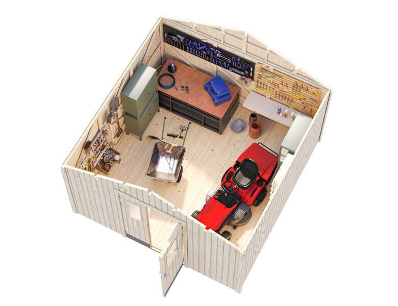 Palmako Gerätehaus LUCAS 12,1 m²  348x354 cm, 16 mm, inkl. Fußboden, natur + farbig