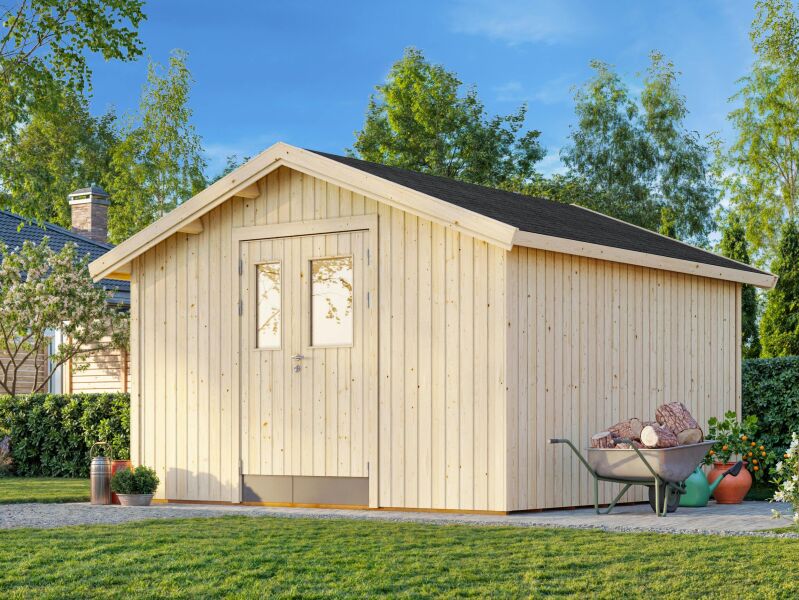 Palmako Gerätehaus LUCAS 12,1 m²  348x354 cm, 16 mm, inkl. Fußboden, natur + farbig