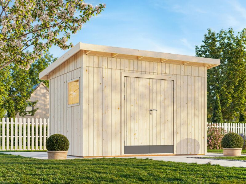 Palmako Gerätehaus STIG 8,2 m²  348x239 cm, 16 mm, inkl. Fußboden, natur + farbig