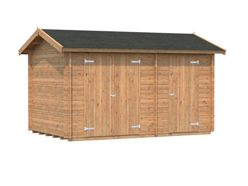 4743142053638 - Gerätehaus JARI 89 m² 390x240 cm 28 mm inkl Fußboden hellbraun imprägniert