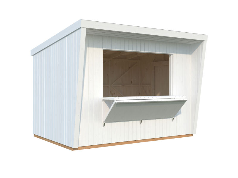 4743142038949 - Marktstand Verkaufsstand KIRA 77 m² 355x233 cm 16+32 mm inkl Fußboden lackieret weiß (9016) + weiß (9016)