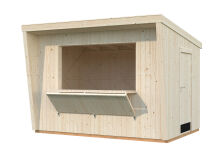 Palmako Marktstand/Verkaufsstand KIRA 7,7 m²  355x233 cm, 16+32 mm, inkl. Fußboden, lackieret weiß (9016) + weiß (9016)