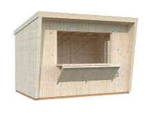 Palmako Marktstand/Verkaufsstand KIRA 7,7 m²  355x233 cm, 16+32 mm, inkl. Fußboden, lackieret weiß (9016) + weiß (9016)
