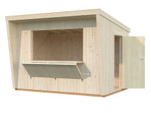 Palmako Marktstand/Verkaufsstand KIRA 7,7 m²  355x233 cm, 16+32 mm, inkl. Fußboden, lackieret weiß (9016) + weiß (9016)