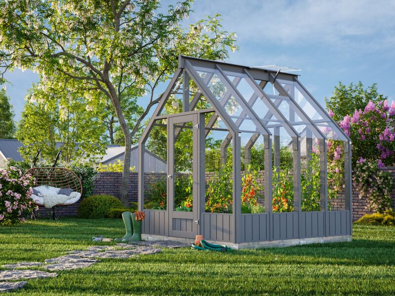 4743142044698 - Glashaus   Gewächshaus EMILIA 54 m² 240x244 cm lackiert dunkelgrau (RAL 7012)