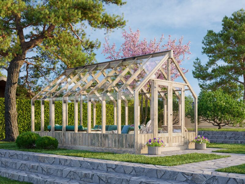 Palmako Glashaus / Gewächshaus EMILIA 13,8 m² 300x483 cm, imprägniert und lackiert