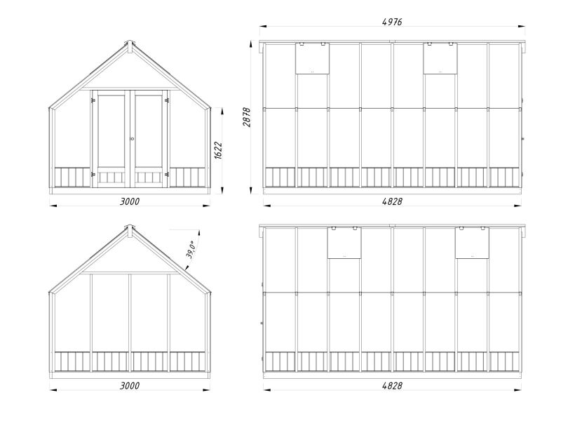 Palmako Glashaus / Gewächshaus EMILIA 13,8 m²  300x483 cm, imprägniert und lackiert