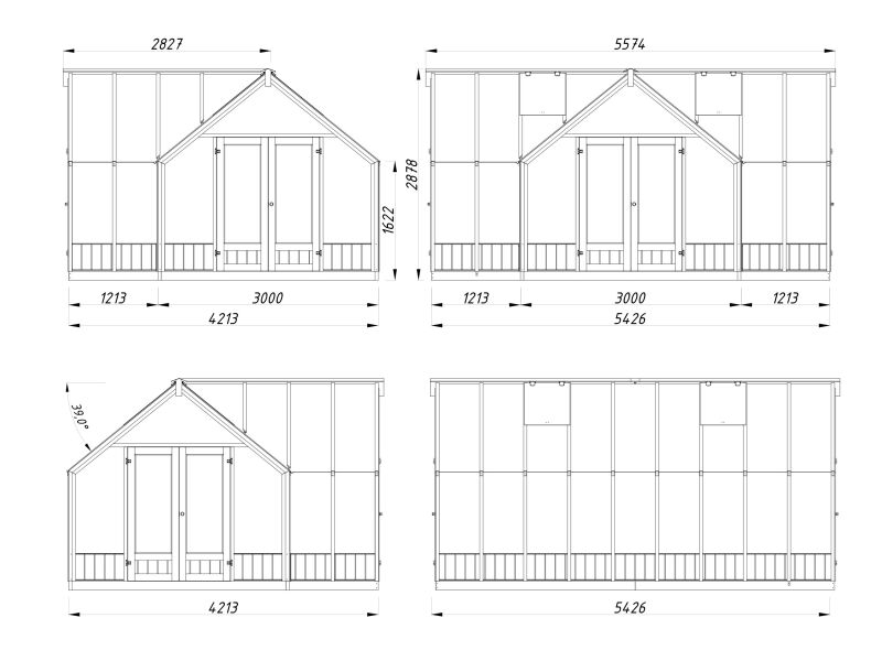 Palmako Glashaus / Gewächshaus / Orangerie EMILIA 19,1 m²  543x421 cm, grau imprägiert + lackiert