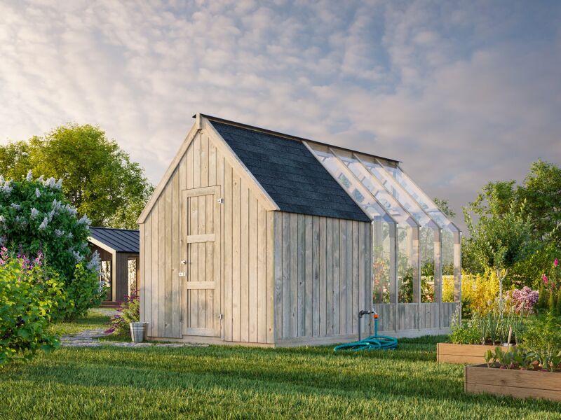 Palmako Glashaus / Gewächshaus EMILIA 5,4 m² + Geräteraum EMILIA 4,0 m², imprägniert + lackiert
