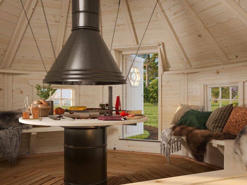 Palmako Grillkota EVA 11,4 m²  Ø 379 cm, ISO, 44 mm, inkl. Fußboden, natur + farbig