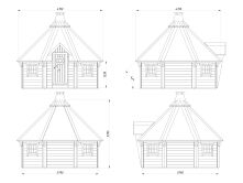 Palmako Grillkota EVA 11,4 m²  Ø 379 cm, ISO, 44 mm, inkl. Fußboden, natur + farbig