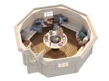 Palmako Grillkota EVA 11,4 m²  Ø 379 cm, ISO, 44 mm, inkl. Fußboden, natur + farbig