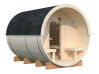 Palmako Saunafass Modell ANITA 1,6+0,7 m² - 220x290 cm + 78 cm Terrasse, inkl. Dachschindeln schwarz, mit Glasfrost