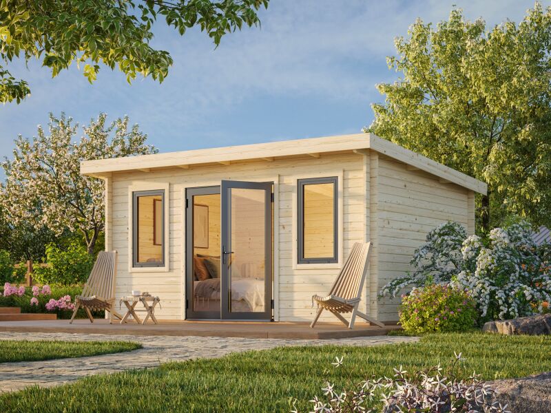 Palmako Gartenhaus LISANDRA 14,2 m² - 450x330cm, 44mm, inkl. Boden, Tür- u. Fenster Aluminium, lackiert weiß (9016) + anthrazit (7016)