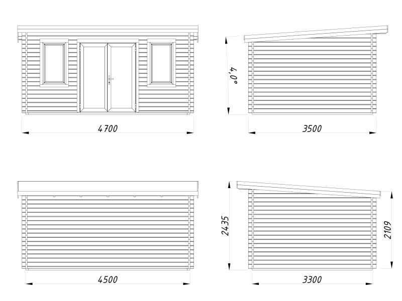 Palmako Gartenhaus LISANDRA 14,2 m² - 450x330cm, 44mm, inkl. Boden, Tür- u. Fenster Aluminium, lackiert weiß (9016) + anthrazit (7016)