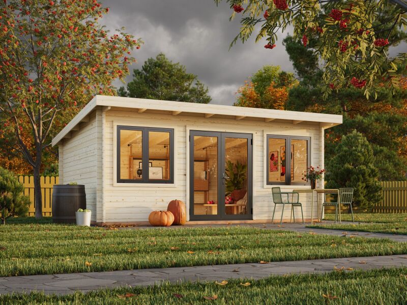 Palmako Gartenhaus LISANDRA 19,4 m²  530x380 cm, 44mm, ISO, inkl. Fußboden, Türen und Fenster Aluminium, natur + farbig
