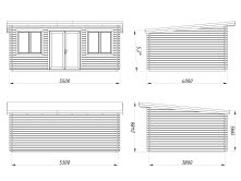 Palmako Gartenhaus LISANDRA 19,4 m²  530x380 cm, 44mm, ISO, inkl. Fußboden, Türen und Fenster Aluminium, natur + farbig