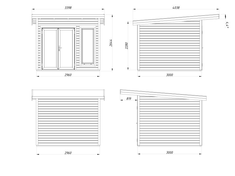 Palmako Gartenhaus AURELIA 8,4 m² - 296x300cm, 44 mm, inkl. Boden, Tür- u. Fenster Aluminium, naturbelassen