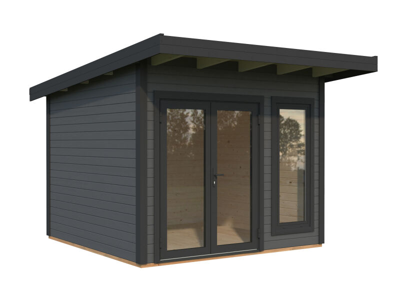 Palmako Gartenhaus AURELIA 8,4 m² - 296x300cm, 44 mm, inkl. Boden, Tür- u. Fenster Aluminium, lackiert dunkelgrau (7012) + anthrazit (7016)