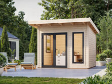 Palmako Gartenhaus AURELIA 8,4 m² - 296x300cm, 44 mm, inkl. Boden, Tür- u. Fenster Aluminium, lackiert dunkelgrau (7012) + anthrazit (7016)