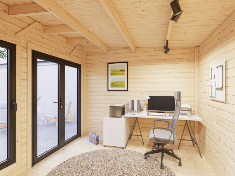Palmako Gartenhaus AURELIA 8,4 m² - 296x300cm, 44 mm, inkl. Boden, Tür- u. Fenster Aluminium, lackiert hellgrau (7042) + anthrazit (7016)