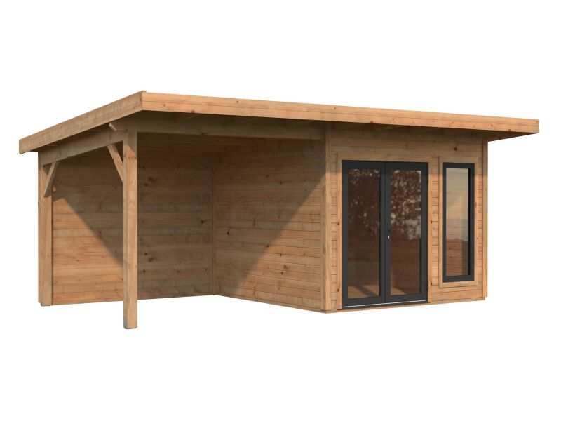 Palmako Gartenhaus AURELIA 8,4+7,9 m² - 599x300 cm, inkl. Seitendach 303 cm, 44 mm, inkl. Boden, Tür- u. Fenster Aluminium, lackiert hellgrau (7042) + anthrazit (7016)