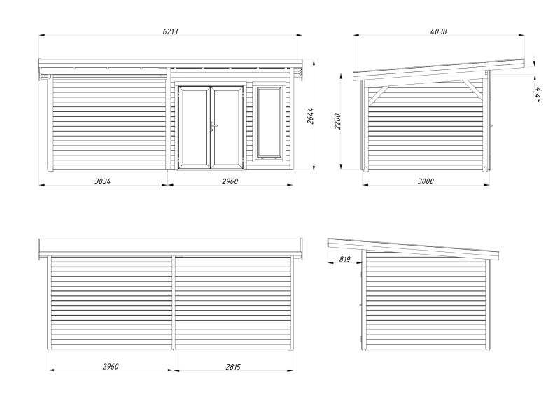 Palmako Gartenhaus AURELIA 8,4+7,9 m² - 599x300 cm, inkl. Seitendach 303 cm, 44 mm, inkl. Boden, Tür- u. Fenster Aluminium, lackiert hellgrau (7042) + anthrazit (7016)