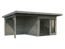 Palmako Gartenhaus AURELIA 8,4+7,9 m² - 599x300 cm, inkl. Seitendach 303 cm, 44 mm, inkl. Boden, Tür- u. Fenster Aluminium, lackiert hellgrau (7042) + anthrazit (7016)