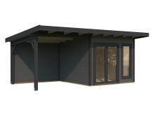 Palmako Gartenhaus AURELIA 8,4+7,9 m² - 599x300 cm, inkl. Seitendach 303 cm, 44 mm, inkl. Boden, Tür- u. Fenster Aluminium, lackiert hellgrau (7042) + anthrazit (7016)