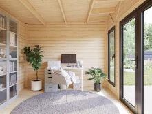 Palmako Gartenhaus AURELIA 8,4+7,9 m² - 599x300 cm, inkl. Seitendach 303 cm, 44 mm, inkl. Boden, Tür- u. Fenster Aluminium, lackiert hellgrau (7042) + anthrazit (7016)