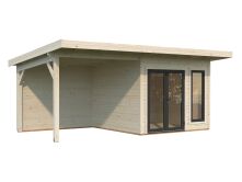 Palmako Gartenhaus AURELIA 8,4+7,9 m² - 599x300 cm, inkl. Seitendach 303 cm, 44 mm, inkl. Boden, Tür- u. Fenster Aluminium, lackiert hellgrau (7042) + anthrazit (7016)