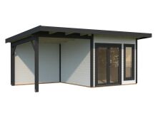 Palmako Gartenhaus AURELIA 8,4+7,9 m² - 599x300 cm, inkl. Seitendach 303 cm, 44 mm, inkl. Boden, Tür- u. Fenster Aluminium, natur + farbig