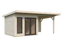 Palmako Gartenhaus AURELIA 8,4+7,9 m² - 599x300 cm, inkl. Seitendach 303 cm, 44 mm, inkl. Boden, Tür- u. Fenster Aluminium, natur + farbig