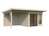 Palmako Gartenhaus AURELIA 8,4+7,9 m² - 599x300 cm, inkl. Seitendach 303 cm, 44 mm, inkl. Boden, Tür- u. Fenster Aluminium, natur + farbig