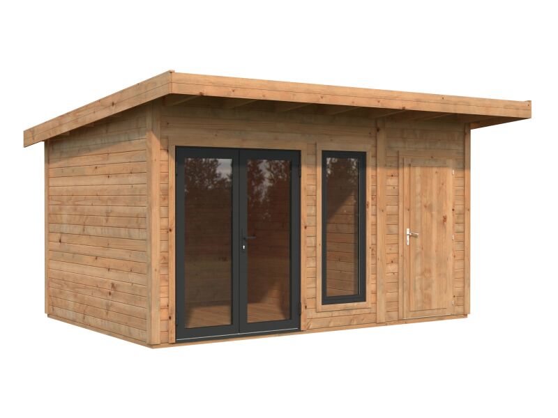 4743142047316 - Gartenhaus AURELIA 124 m² - 436x300 cm 2-Raum 44 mm inkl Boden Tür- u Fenster Aluminium hellbraun imprägniert