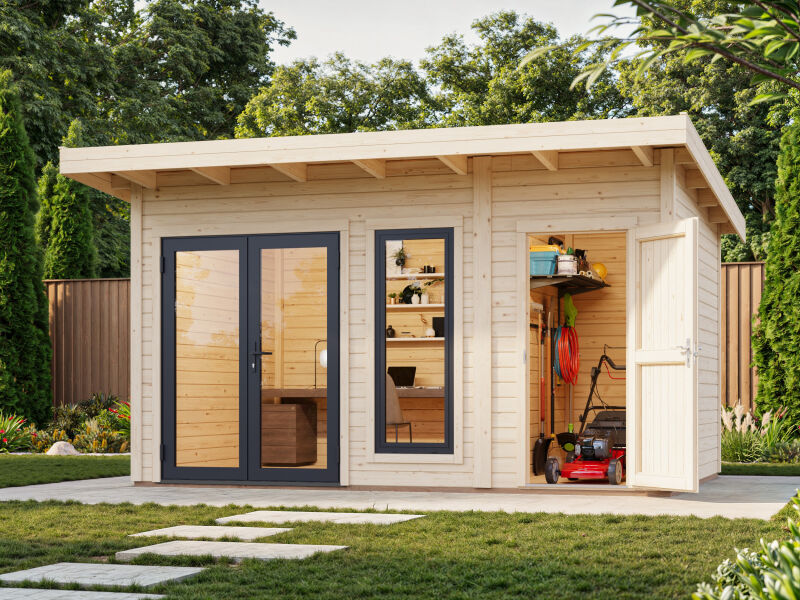 Palmako Gartenhaus AURELIA 12,4 m² - 436x300 cm, 2-Raum, 44 mm, inkl. Boden, Tür- u. Fenster Aluminium, natur + farbig