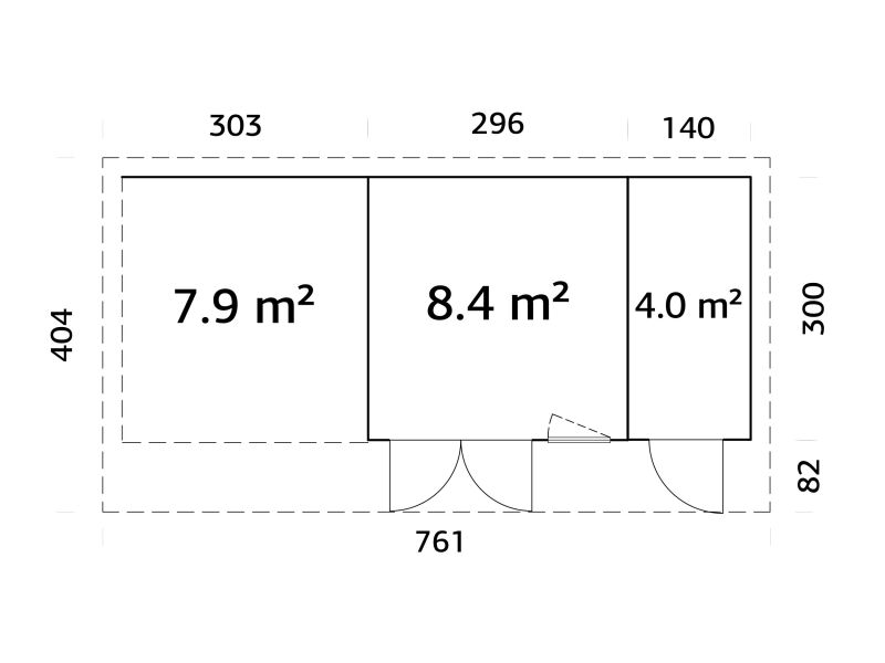 Palmako Gartenhaus AURELIA 12,4+7,9 m² - 739x300 cm, inkl. 2-Raum+Seitendach, 44 mm, inkl. Boden, Tür- u. Fenster Aluminium, hellbraun imprägniert