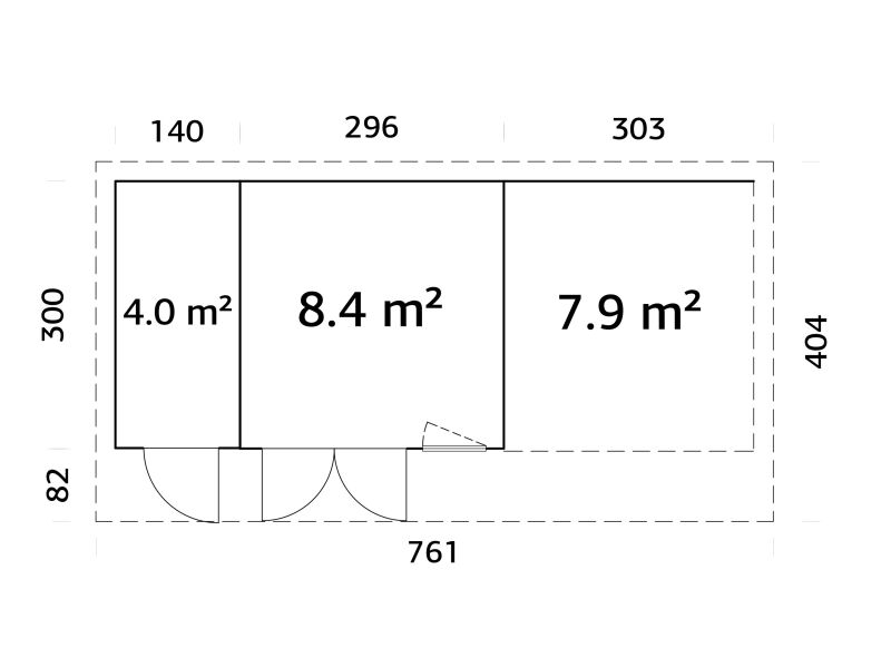 Palmako Gartenhaus AURELIA 12,4+7,9 m² - 739x300 cm, inkl. 2-Raum+Seitendach, 44 mm, inkl. Boden, Tür- u. Fenster Aluminium, hellbraun imprägniert