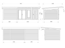Palmako Gartenhaus AURELIA 12,4+7,9 m² - 739x300 cm, inkl. 2-Raum+Seitendach, 44 mm, inkl. Boden, Tür- u. Fenster Aluminium, hellbraun imprägniert