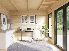 Palmako Gartenhaus AURELIA 12,4+7,9 m² - 739x300 cm, inkl. 2-Raum+Seitendach, 44 mm, inkl. Boden, Tür- u. Fenster Aluminium, hellbraun imprägniert