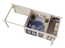 Palmako Gartenhaus AURELIA 12,4+7,9 m² - 739x300 cm, inkl. 2-Raum+Seitendach, 44 mm, inkl. Boden, Tür- u. Fenster Aluminium, hellbraun imprägniert