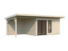 Palmako Gartenhaus AURELIA 12,4+7,9 m² - 739x300 cm, inkl. 2-Raum+Seitendach, 44 mm, inkl. Boden, Tür- u. Fenster Aluminium, hellbraun imprägniert