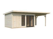 Palmako Gartenhaus AURELIA 12,4+7,9 m² - 739x300 cm, inkl. 2-Raum+Seitendach, 44 mm, inkl. Boden, Tür- u. Fenster Aluminium, hellbraun imprägniert