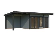 Palmako Gartenhaus AURELIA 12,4+7,9 m² - 739x300 cm, inkl. 2-Raum+Seitendach, 44 mm, inkl. Boden, Tür- u. Fenster Aluminium, lackiert  hellgrau (7042) + anthrazit (7016)