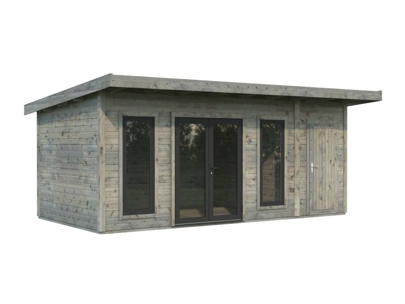 4743142064481 - Gartenhaus AURELIA 167 m² - 586x300 cm 2-Raum 44 mm inkl Boden Tür- u Fenster Aluminium grau imprägniert