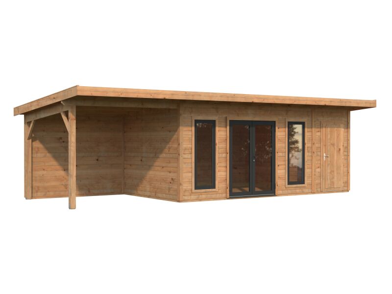 4743142064559 - Gartenhaus AURELIA 167+79 m² - 889x300 cm inkl Seitendach 303 cm 44 mm inkl Boden Tür- u Fenster Aluminium grau imprägniert