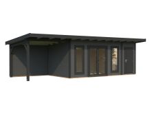Palmako Gartenhaus AURELIA 16,7+7,9 m² - 889x300 cm, inkl. Seitendach 303 cm, 44 mm, inkl. Boden, Tür- u. Fenster Aluminium, natur + faarbig