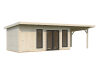 Palmako Gartenhaus AURELIA 16,7+7,9 m² - 889x300 cm, inkl. Seitendach 303 cm, 44 mm, inkl. Boden, Tür- u. Fenster Aluminium, natur + faarbig